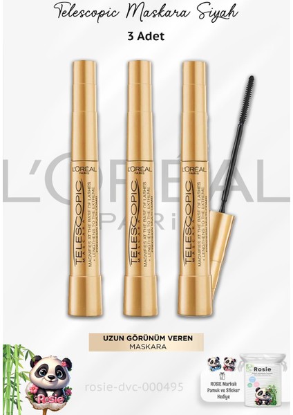 3 Adet Loreal Paris Telescopic Maskara Siyah ve Rosıe Pamuk