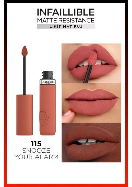 3 Adet Infaillible Matte Likit Mat Ruj - 115 Snooze Your Alarm ve Rosıe