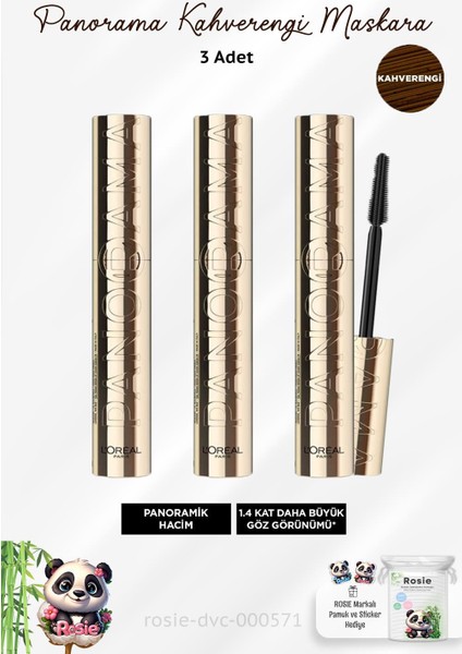 3 Adet Loreal Paris Panorama Kahverengi Maskara ve Rosıe Pamuk