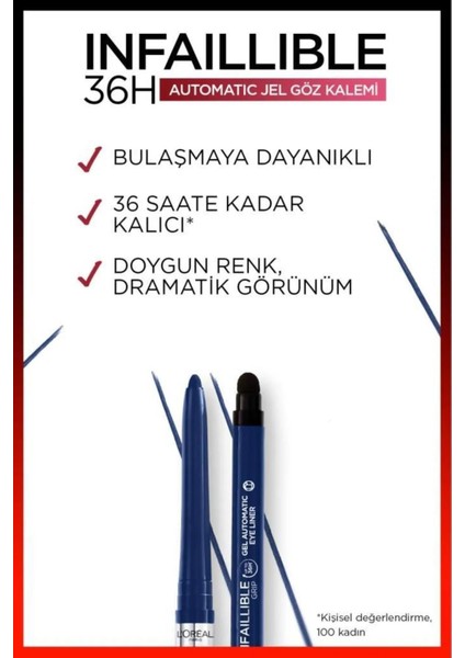 L'Oréal Paris 3 Adet Infaillible Grip Automatic Jel Göz Kalemi Yoğun Mavi ve Rosıe