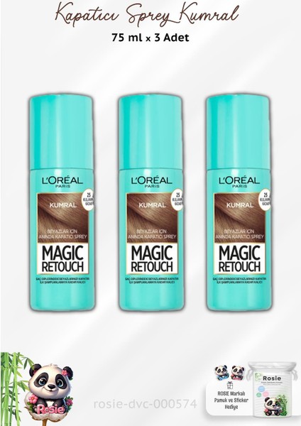 3 Adet Kapatıcı Sprey Kumral 75 ml ve Rosıe Pamuk