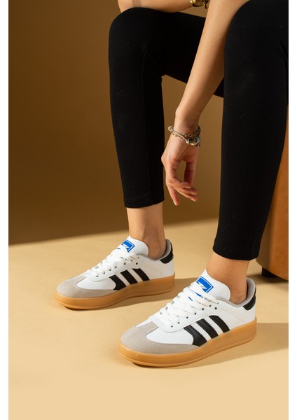 Şerit Detaylı Kaymaz Taban Bağcıklı Kadın Sneakers 001-030-24ÇT