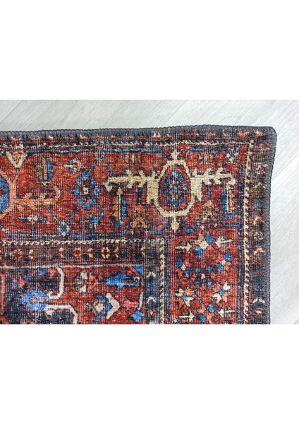 Dekoratif Vintage Desenli Dokuma Taban Pamuk Polyester Turuncu Halı