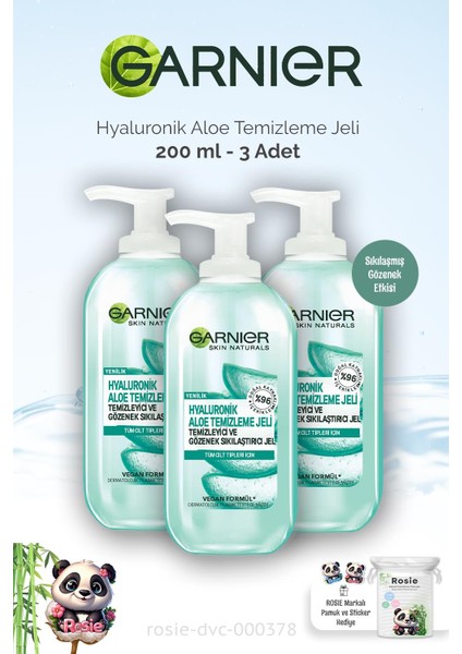 3 Adet Garnier Temizleme Jeli Hyaluronik Aloe 200 ml ve Rosıe