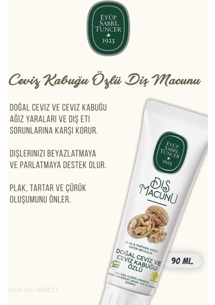 3'lü Diş Macunu Ceviz ve Kabuğu Özlü 90 ml ve Rosıe Pamuk