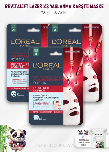 L'Oréal Paris 3 Adet Revitalift Lazer X3 Maske 28 gr ve Rosıe