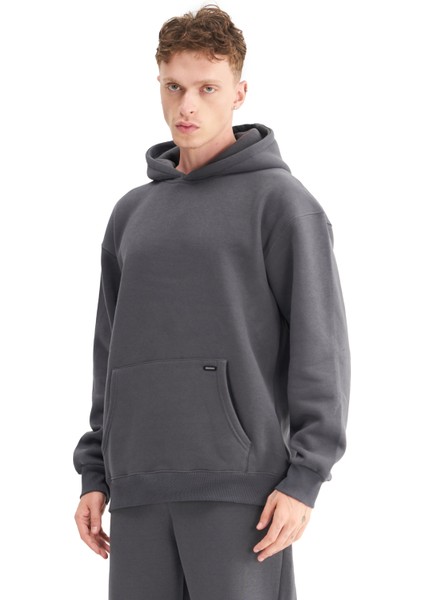 Erkek Oversize Şardonlu 3 İplik Kapüşonlu Sweatshirt, Kanguru Cepli İçi Yumuşak Tüylü modelleri