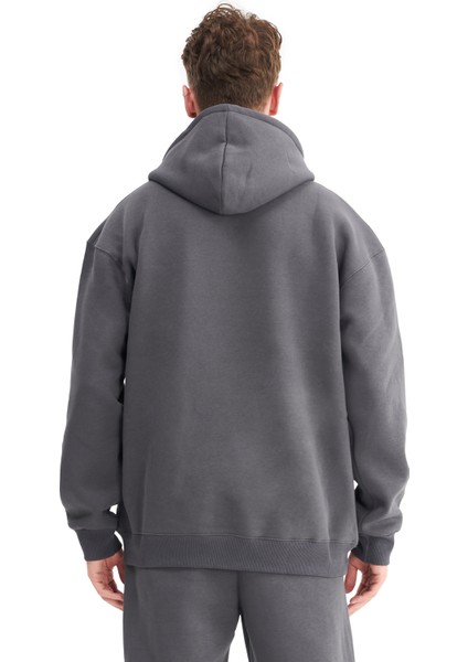 Erkek Oversize Şardonlu 3 İplik Kapüşonlu Sweatshirt, Kanguru Cepli İçi Yumuşak Tüylü fırsatları