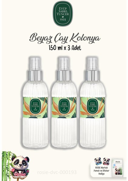 Beyaz Çay Kolonyası 150 ml 3 Adet ve Doğal Rosıe Pamuk 60'lı