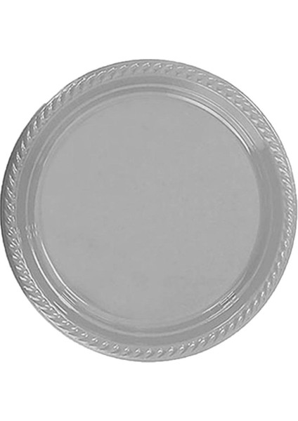 Kullan At Renkli Gri Parti Davet Plastik Tabak - 22 Cm. - 25 Adetlik Paket