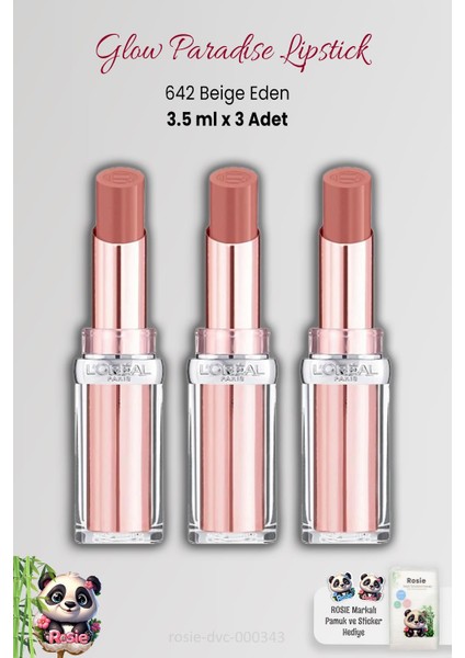 3 Adet Glow Paradise Lipstick 642 Beige Eden ve Rosıe