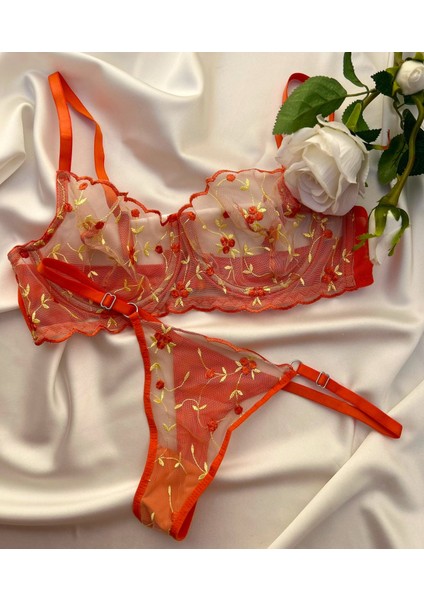 Çiçekli Turuncu Bralet Balenli Sütyen Takım fırsatları