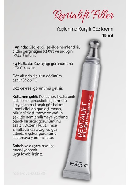 Loreal Paris 3 Adet Revitalift Filler Yaşlanma Karşıtı Göz Kremi 15 ml ve Rosıe