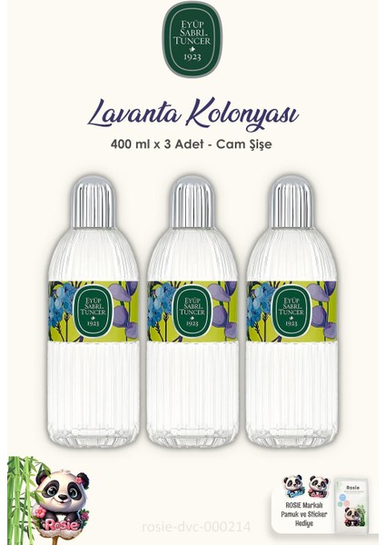 Lavanta Kolonyası Cam Şişe 400 ml x 3 Adet + Rosie Pamuk