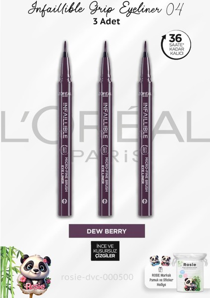 3 Adet Infaillible Grip Eyeliner 04 Dew Berry ve Rosıe Pamuk
