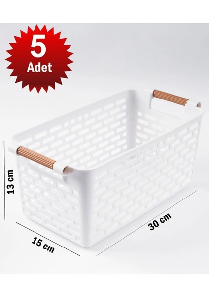 5 Adet Beyaz Çok Amaçlı Plastik Tutacaklı Organizer Sepet fiyatları