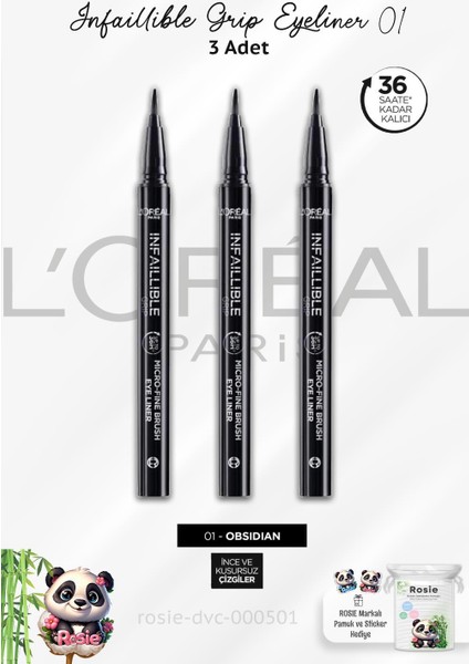 Infaillible - Siyah Eyeliner 01 - Obsidian x 3 Adet ve Rosie