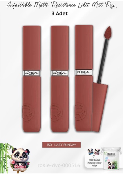 3 Adet Infaillible Matte Likit Mat Ruj - 150 Lazy Sunday ve Rosıe Pamuk