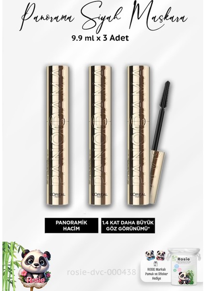3 Adet Loreal Paris Panorama Siyah Maskara ve Rosıe Pamuk