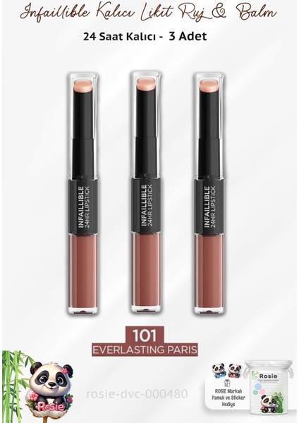 3 Adet Infaillible 24H Kalıcı Likit Ruj & Balm 101 ve Rosıe