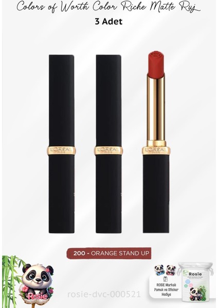 3 Adet Intense Volume Matte Ruj - 200 Orange Stand Up ve Rosıe
