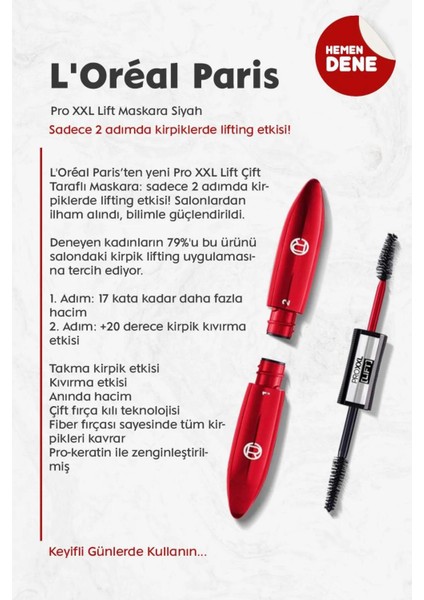 3 Adet Loreal Paris Pro Xxl Lift Maskara Siyah Ve Rosıe Pamuk 60'Lı