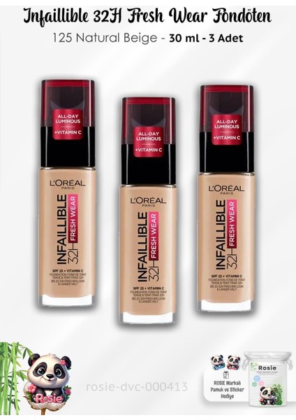 Loreal Paris Infaillible 32H Fresh Wear Fondöten 125 Natural Beige x 3 Adet ve Rosie