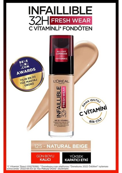 Loreal Paris Infaillible 32H Fresh Wear Fondöten 125 Natural Beige x 3 Adet ve Rosie modelleri