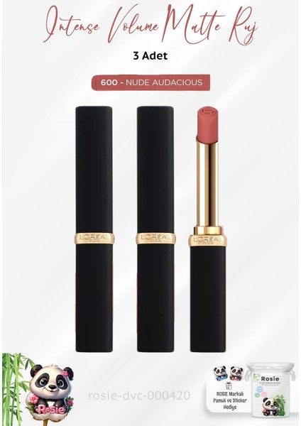 3 Adet Color Volume Matte Ruj - 600 Nude Audacious ve Rosıe