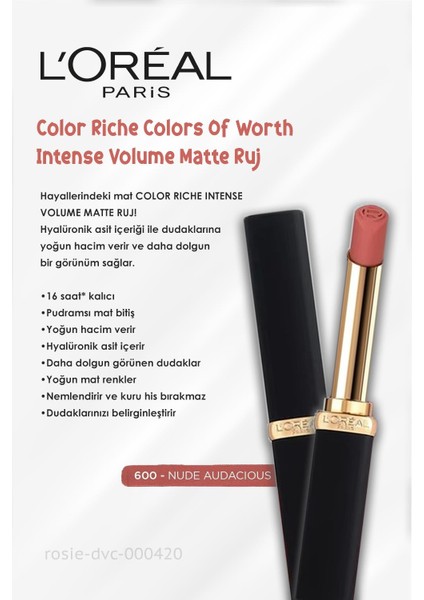 3 Adet Color Volume Matte Ruj - 600 Nude Audacious ve Rosıe