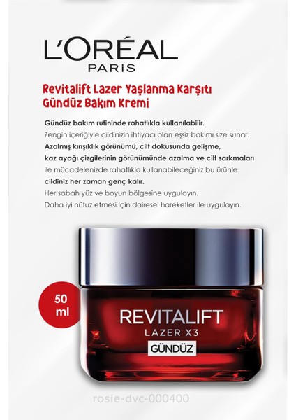 3 Adet Revitalift Lazer x3 Gündüz Kremi 50 ml ve Rosie