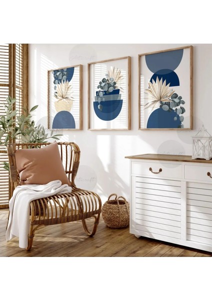 Ahşap Çerçeveli 3'Lü Tablo Home Ev Salon Oturma Odası Yatak Odası Balkon Dekor