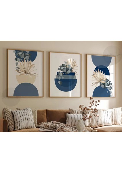 Ahşap Çerçeveli 3'Lü Tablo Home Ev Salon Oturma Odası Yatak Odası Balkon Dekor