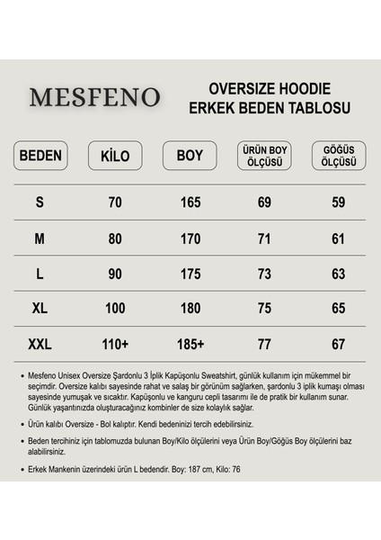 Erkek Oversize Şardonlu 3 İplik Kapüşonlu Sweatshirt, Kanguru Cepli İçi Yumuşak Tüylü