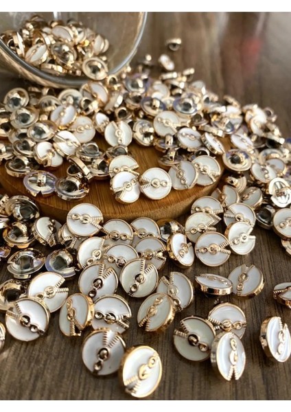 11,5 mm Gold Ayaklı Beyaz Mineli Metalize Fermuar Düğme(20 Adet)