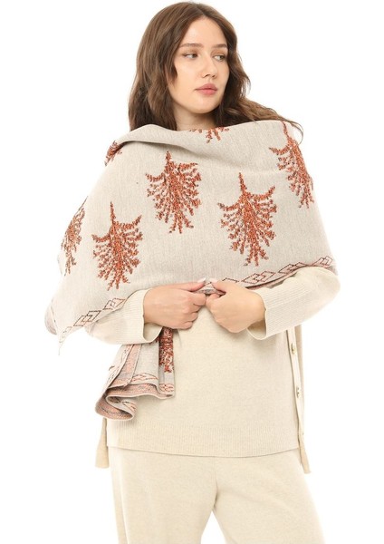 Kadın Çınar Desenli Kalın Omuz Şalı