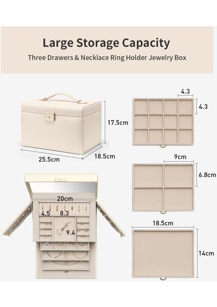 Kadınlar Için Kilitlenebilir Mücevher Kutusu - 3 Çekmeceli Takı Düzenleyici