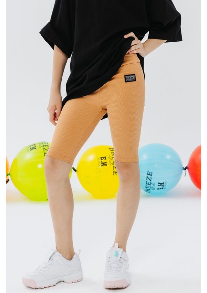 Kız Çocuk Kapri Tayt Armalı Taşlı 9-14 Yaş, Açık Kahverengi