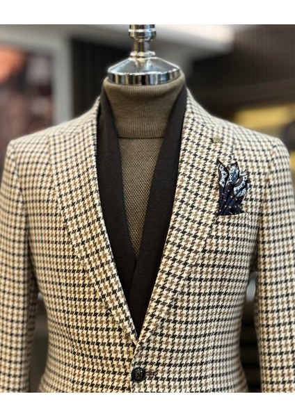 Italyan Stil Slim Fit Kazayağı Desen Erkek Ceket Kahverengi T13045 fiyatları