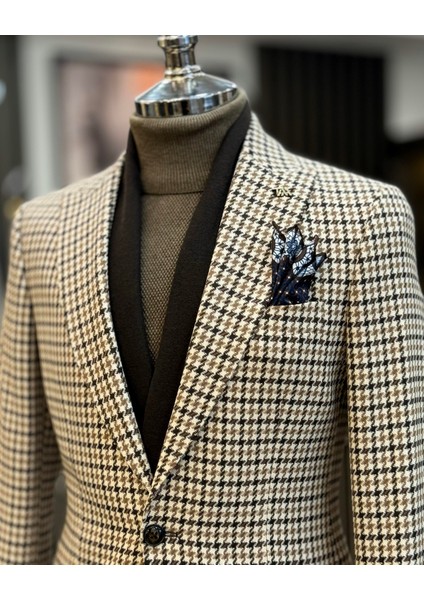 Italyan Stil Slim Fit Kazayağı Desen Erkek Ceket Kahverengi T13045 fırsatları