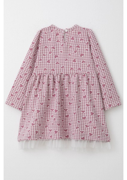 Kız Çocuk Uzun Kollu Elbise Kalp & Kazayağı Desenli 3-7 Yaş, Gülkurusu fiyatları