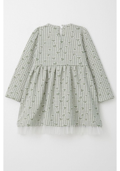 Kız Çocuk Uzun Kollu Elbise Kalp & Kazayağı Desenli 3-7 Yaş, Mint Yeşili fiyatları