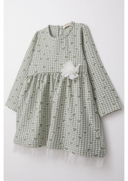 Kız Çocuk Uzun Kollu Elbise Kalp & Kazayağı Desenli 3-7 Yaş, Mint Yeşili modelleri