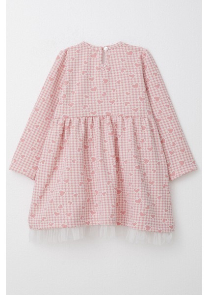 Kız Çocuk Uzun Kollu Elbise Kalp & Kazayağı Desenli 3-7 Yaş, Pembe fiyatları