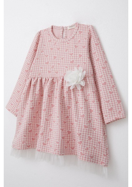 Kız Çocuk Uzun Kollu Elbise Kalp & Kazayağı Desenli 3-7 Yaş, Pembe modelleri