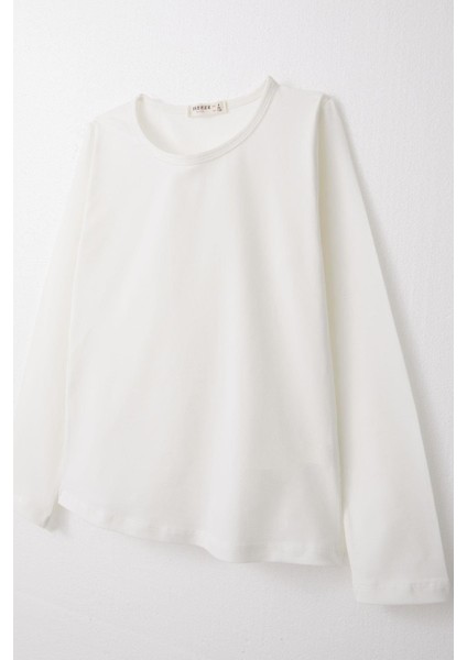 Kız Çocuk Uzun Kollu Tişört Basic 8-12 Yaş, Ekru modelleri