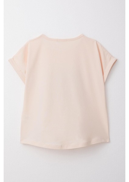 Kız Çocuk Tişört Kemer Boy Çiçek & Yazı Baskılı 7-12 Yaş, Pudra fiyatları