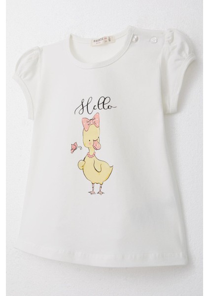 Kız Çocuk Tişört Süslü Fiyonklu Ördek Baskılı 1-4 Yaş, Ekru modelleri