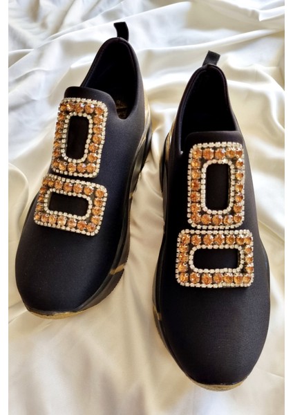 Platform Taban Rahat Streç Taşlı Detaylı Kadın Spor Ayakkabı Soft Sole