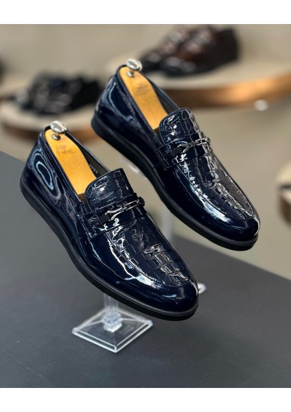Italyan Stil Iç Dış Naturel Rugan Erkek Ayakkabı Lacivert T12311